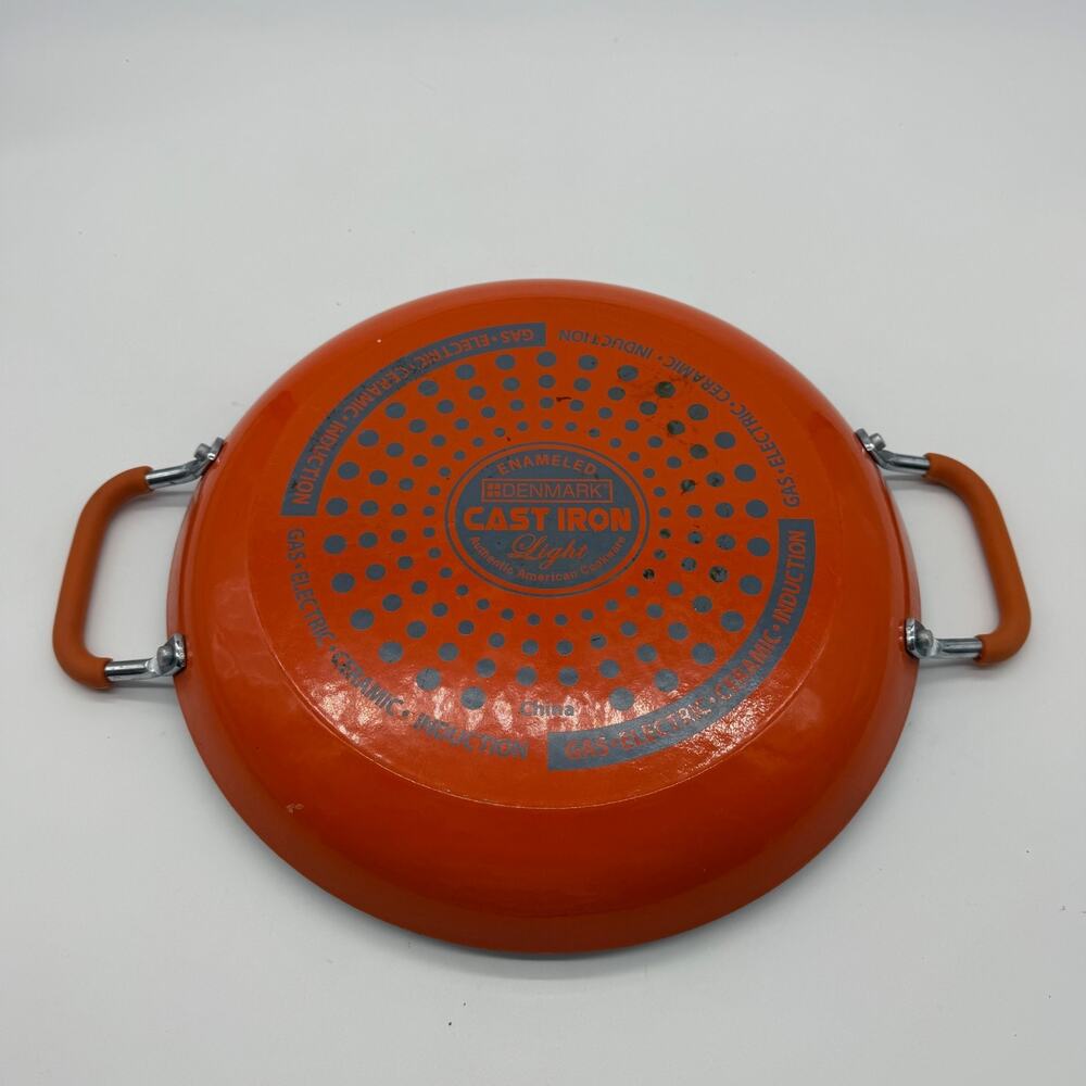 Denmark Cast Iron Light Enameled Paella Pan Ceramic Induction Orange 12"